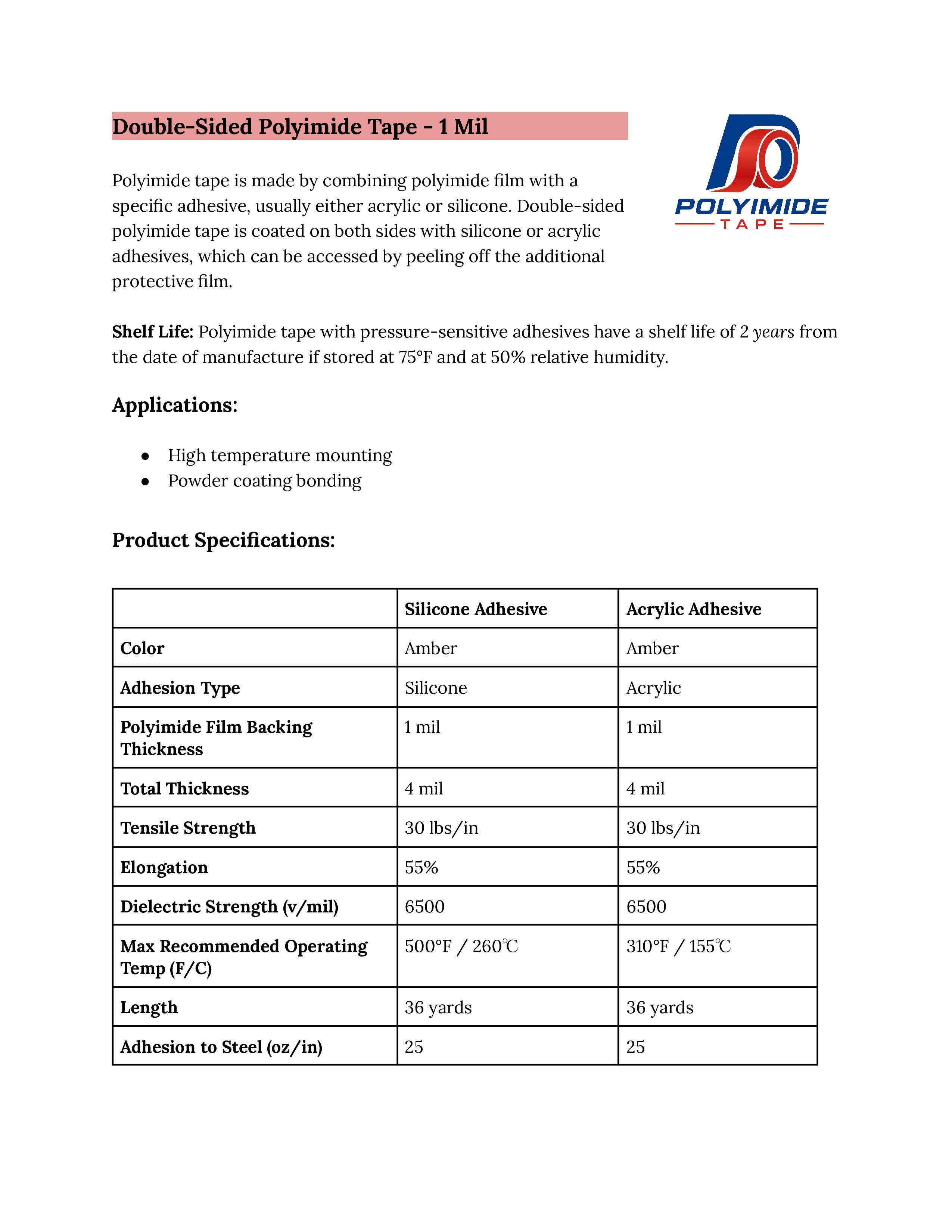 Double Sided Polyimide Tape