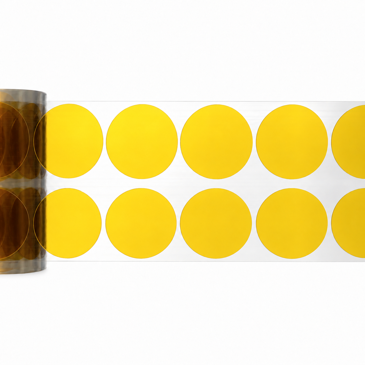 Amber die-cut Kapton dots on a clear release liner