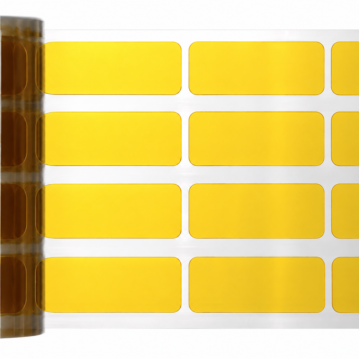 Amber die-cut Kapton rectangles on a clear release liner
