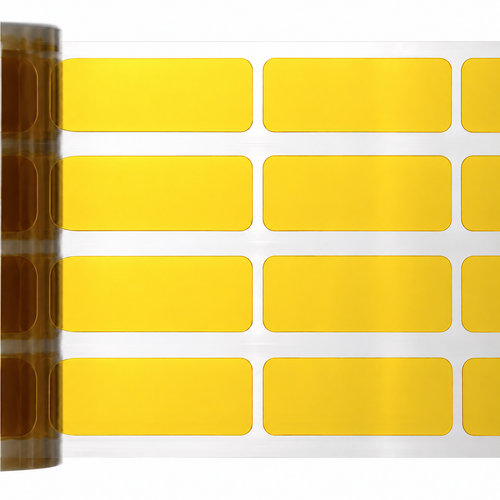 Amber die-cut Kapton rectangles on a clear release liner