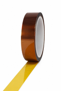 Roll of Kapton tape with a yellow stripe on a white background